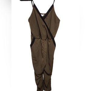 Olive green and black jumpsuit with pockets